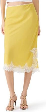 Steve Madden Cinthia Lace Trim Midi Skirt in Golden Lime at Nordstrom Rack, Size X-Large