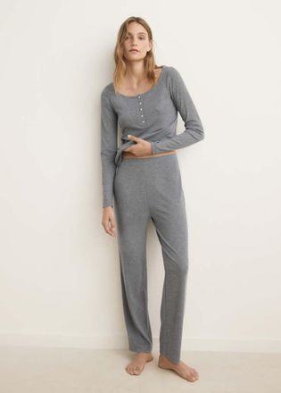 Mango Pantaloni pigiama maglia coste grigio medio vigor&eacute; - Donna - XS - MANGO