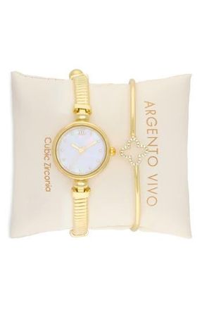 Argento Vivo Mother-of-Pearl Bracelet Watch & Clover Bangle Bracelet Set in Gold at Nordstrom Rack