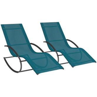 IDMarket Set di 2 sedie a dondolo da giardino MALAWI in tela grigio antracite e blu anatra