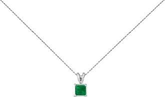 House of Brilliance 14K White Gold 5x5 MM Square Shaped Green Emerald Solitaire Pendant Necklace