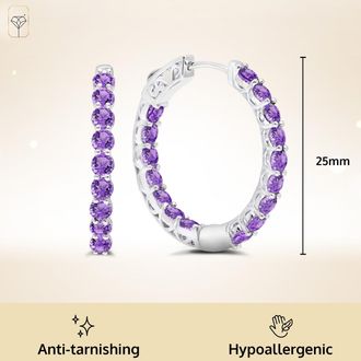 MAX + STONE 925 Sterling Silver 3mm Gemstone Inside Out Hoop Earrings