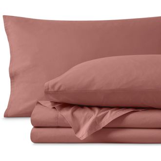 Bare Home 100% Organic Cotton Percale Cooling Sheet Set in Dusty Rose at Nordstrom, Size California King