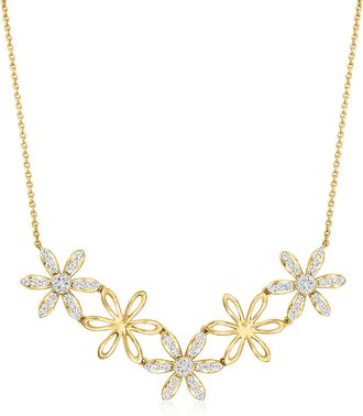Ross-Simons Diamond Flower Necklace in 18kt Gold Over Sterling