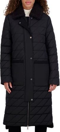 Andrew Marc Maxine Quilted Coat with Faux Shearling Collar in Black at Nordstrom Rack, Size X-Small