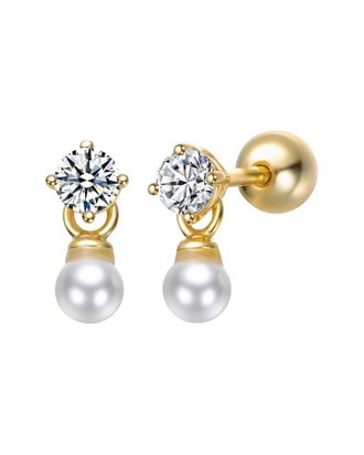 Genevive 14K Plated 2Mm Pearl Cz Pearl Earrings