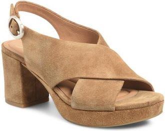 S&ouml;fft Lyric Slingback Platform Sandal in Saddle at Nordstrom, Size 8.5