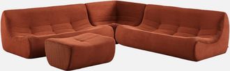 Sweeek Sof&aacute; Envasado Al Vac&iacute;o Esquinero Modular De Terciopelo De Pana Fina Con Reposapi&eacute;s, 7 Plazas