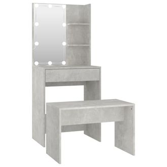 vidaXL Juego De Tocador Con Led Madera Contrachapada Gris Hormig&oacute;n Vidaxl