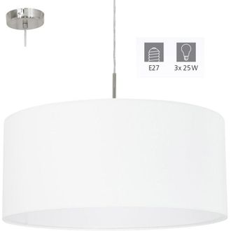 Eglo Lampada a sospensione 110 cm in metallo e tessuto bianco con altezza regolabile Eglo Pasteri