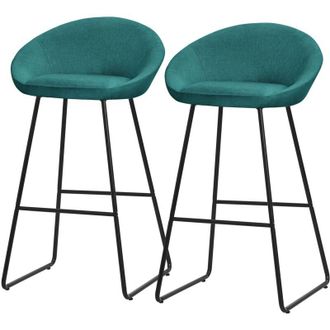 ML Design ML-Design Set 2 Sgabelli da Bar Verde Petrolio, Rivestimento in Tessuto, 75 cm, con Struttura in Metallo, Schienale Curvo, Poggiapiedi, Poltrone