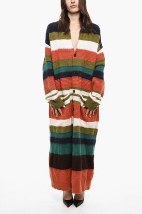 Dsquared2 Cardigan Lungo In Misto Lana A Righe Dsquared2