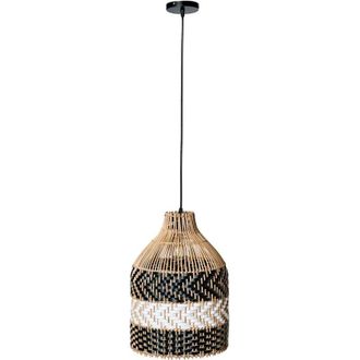 Beliani Beliani - Pendant Lamp Hanging Rattan Shade Iron Frame Boho Style Woven Handmade Lighting Black and White Turabo