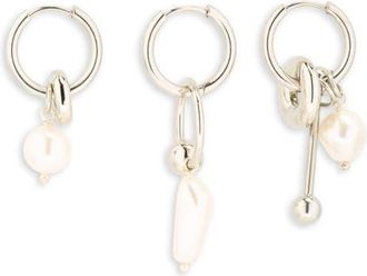 Justine Clenquet Set of 3 Palmer Hoop Drop Earrings in Palladium at Nordstrom