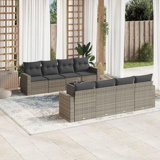 vidaXL Set De Muebles De Jard&iacute;n 9 Pzas Y Cojines Rat&aacute;n Sint&eacute;tico Gris Vidaxl