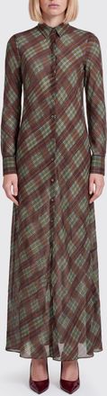 Dries Van Noten Abito chemisier lungo in misto seta con motivo check