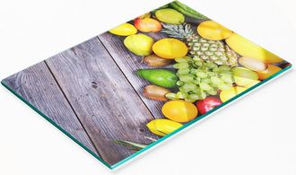 OEM Tabla De Servir De Cristal Para Cocina Con Estampado De Frutas Sobre Madera, 80x52 Cm