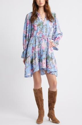 Treasure & Bond Floral Long Sleeve Drop Waist Dress in Blue Garden Floral at Nordstrom Rack, Size Xx-Large