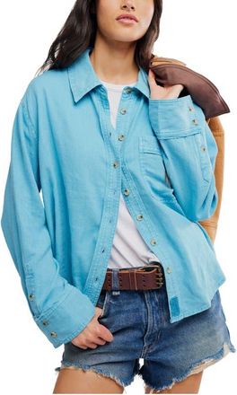Free People Laurel Linen Blend Button-Up Shirt in Milky Blue at Nordstrom, Size X-Small