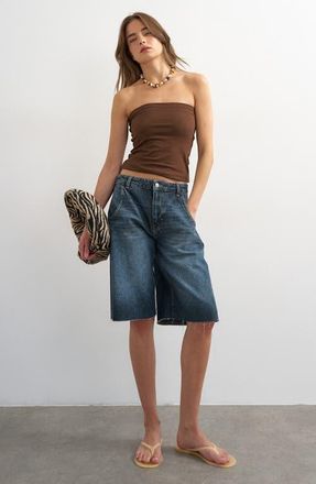 Topshop Stretch Cotton Tube Top in Brown at Nordstrom, Size X-Small