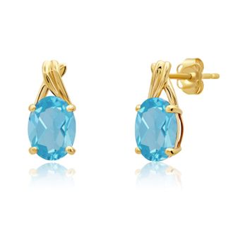 MAX + STONE 14k Yellow or White Gold 8x6mm Gemstone Twist Oval Drop Stud Earrings