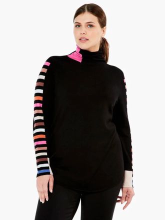 Nic+Zoe Sena Stripes Aside Vital Turtleneck Sweater - Plus In Black Multi