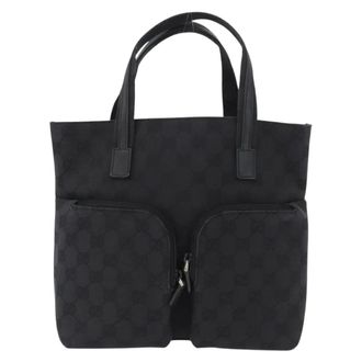 Gucci Double Pocket Tote Gg Canvas Black Canvas Handbag (Pre-Owned)