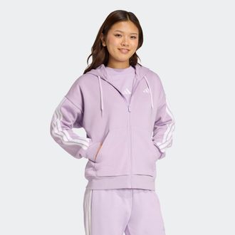 adidas Kapuzensweatshirt ADIDAS SPORTSWEAR W 3S FL FZ HD, Damen, Gr. S, weiss (powder plum, wei&szlig;), Obermaterial: 55% Baumwolle, 36% Polyester, 9% Viskose, an