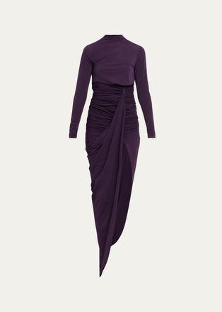 Ronny Kobo Sera Draped Side-Slit Jersey Maxi Dress