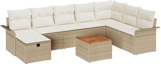 vidaXL Garden Sofa Set with Cushion 9 pcs Beige Poly rattan Vidaxl