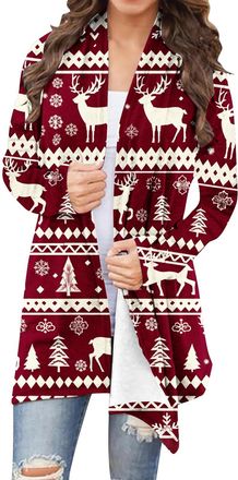 Generic Christmas Cardigan for Women UK Casual Xmas Snowflake Graphic Printed Cardigans Loose Long Sleeve Elegant Ladies Cardigan Festive Funny Print Holiday 