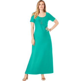 Jessica London Petite Stretch Cotton T-Shirt Maxi Dress in Aqua Sea at Nordstrom, Size 12
