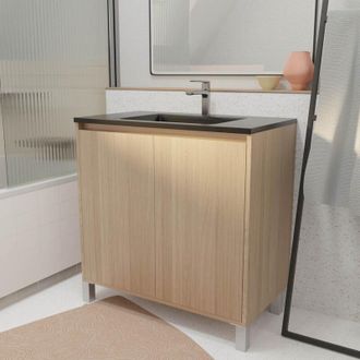 Aurlane Aurlane - Mobile bagno da 80 cm 2 Ante Rovere Chiaro + Lavabo Ceramica Nera - xenos