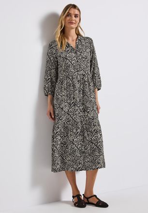 Street One Volantkleid STREET ONE, Damen, Gr. 34, N-Gr, gr&uuml;n (pine grove gr&uuml;n), Web, Obermaterial: 100% Viskose, gemustert, l&auml;ssig geschnitten wadenlang, V-Aussc