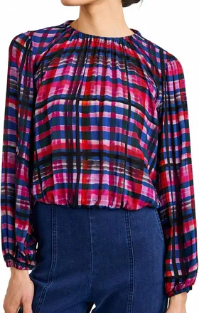 Bella Dahl Elastic Shirred Top In Winter Plaid Print