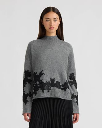 NVLT Womens Mock Neck Appliqu&eacute; Sweater
