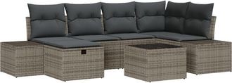 vidaXL Garden Sofa Set with Cushion 7 pcs Grey Poly rattan Vidaxl