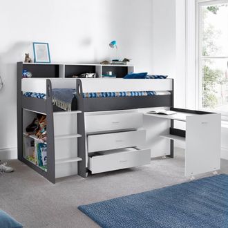 Bedmaster Ersa Mid Sleeper Bed With Desk With Memory Foam Mattress in Grey | Size: Single