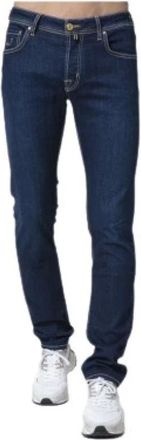 Jacob Cohen Slim Fit Navy Jeans met Gele Plooi - Nick Model - Heren - Jeans - Blauw - Maat: W30 Denim