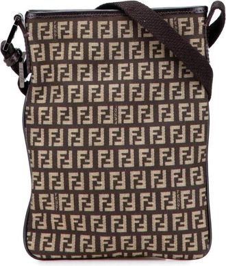 Fendi Pre-owned Cross Body Bags, female, Brown, Size: ONE SIZE Pre-owned Stylish Printed Fabric Crossbody Bag with Adjustable Shoulder Strap