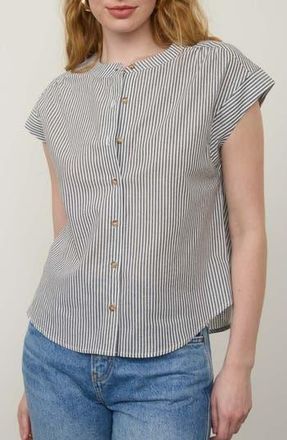 Blu Pepper Stripe Cap Sleeve Button-Up Top in Black at Nordstrom Rack, Size Medium