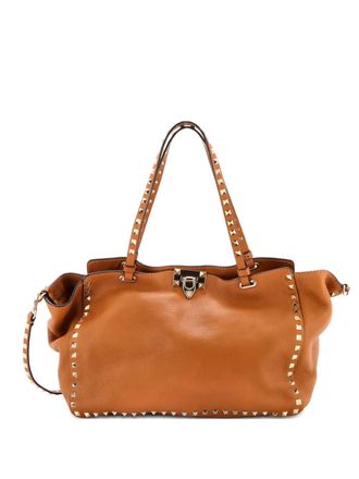 Valentino Garavani Rockstud Pebbled Leather Medium tote bag - Marrone