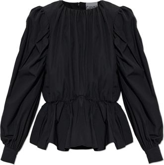 Ganni Overhemden, Dames, Zwart, S, Katoen, Peplum Top