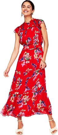 Boden Pleat & Ruffle Floral Print Dress in Red at Nordstrom, Size 4