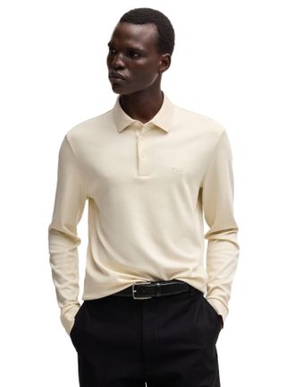 HUGO BOSS Black Pado 30 lange mouw polo creme jersey 3-knoops