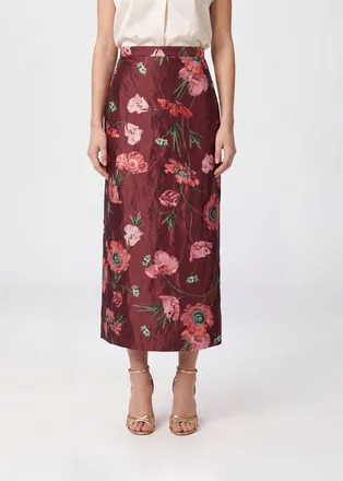 Erdem Gonna midi a tubino in raso floreale a vita alta