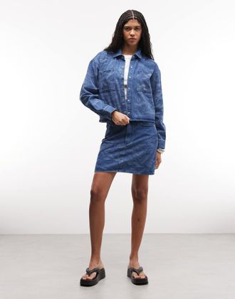 Obey Trinity - Gonna di jeans stropicciata lavaggio blu medio in coordinato