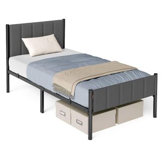 Vasagle Marco de cama 90 x 190 cm con cabecero tapizado de metal gris