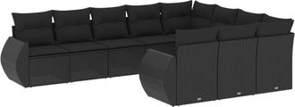 vidaXL Vidaxl - Set De Sof&aacute;s De Jard&iacute;n 10 Pzas Cojines Rat&aacute;n Sint&eacute;tico Negro