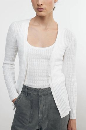 Enza Costa Linen Cotton V-Neck Cardigan In White
